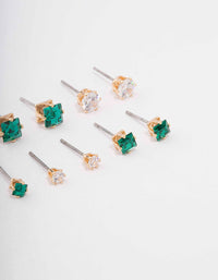 Gold Mixed Emerald Cubic Zirconia Stud Earring 6-Pack - link has visual effect only