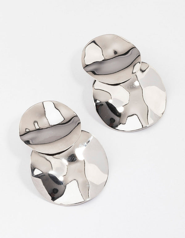 Silver Double Wave Disc Drop Earrings