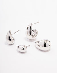 Rhodium Teardrop Shaped Earring Pack - link has visual effect only