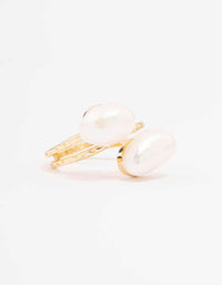 Gold Plated Double Pearl Wrapped Ring - link has visual effect only