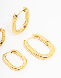 Gold Plated Stainless Steel Square Oval Hoop Earrings 2-Pack - link has visual effect only