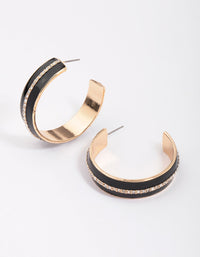 Gold & Black Small Diamante Hoop Earrings - link has visual effect only