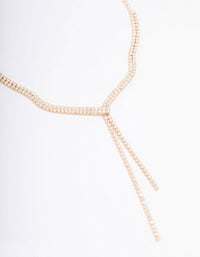 Gold Fine Ribbon Cubic Zirconia Lariat Necklace - link has visual effect only