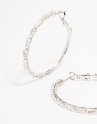 Silver Cubic Zirconia Baguette Stone Hoop Earrings - link has visual effect only