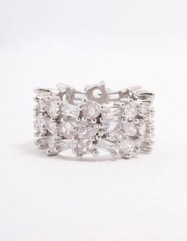 Silver Mixed Stone Cubic Zirconia Band Ring