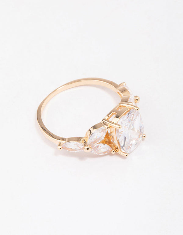 Gold Elegant Floral Cubic Zirconia Ring