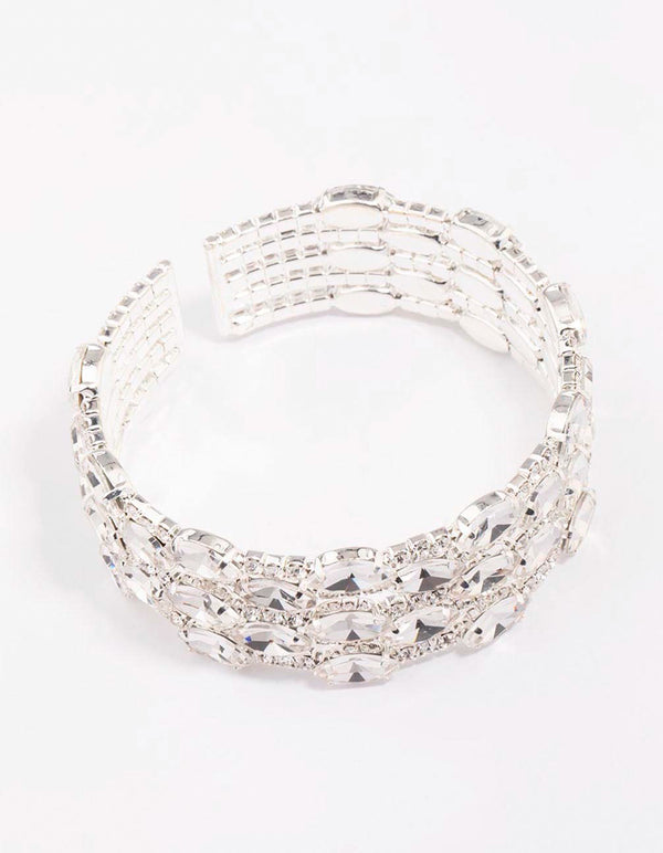 Silver Large Diamante Oval Wrist Cuff