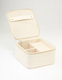 Cream Faux Leather Square Jewellery Case - link has visual effect only