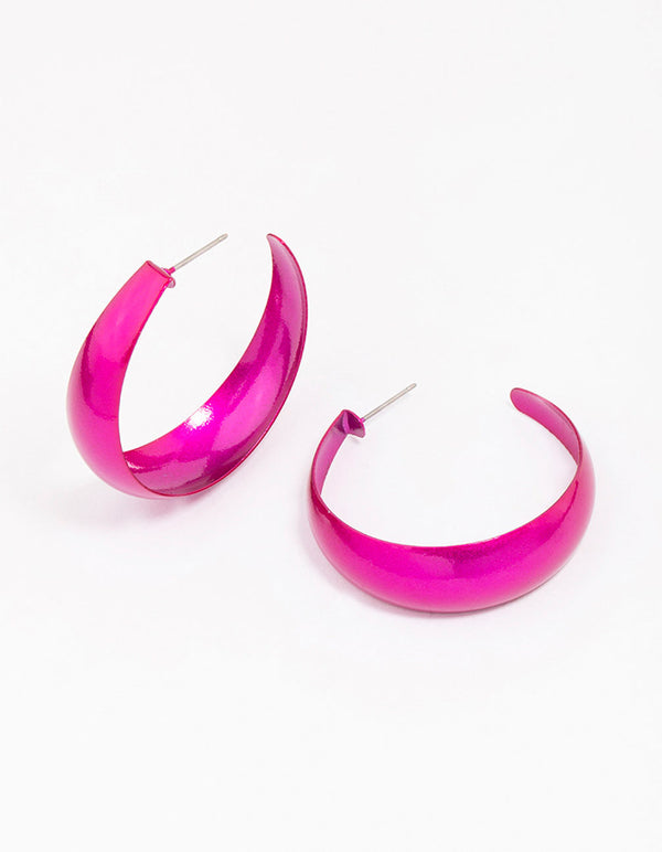 Purple Shiny Chubby Hoop Earrings