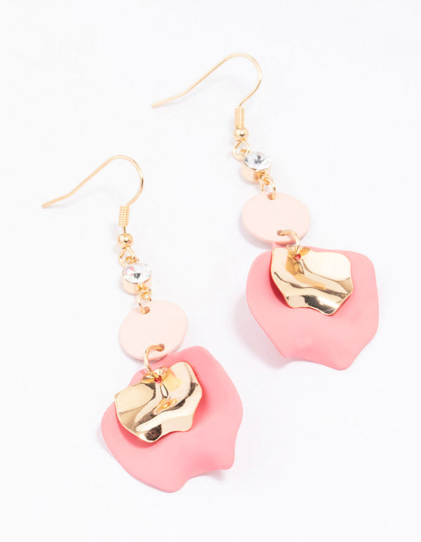 Gold & Blush Diamante Petal Drop Earrings