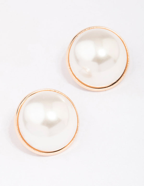 Gold Pearl Dome Encased Stud Earrings