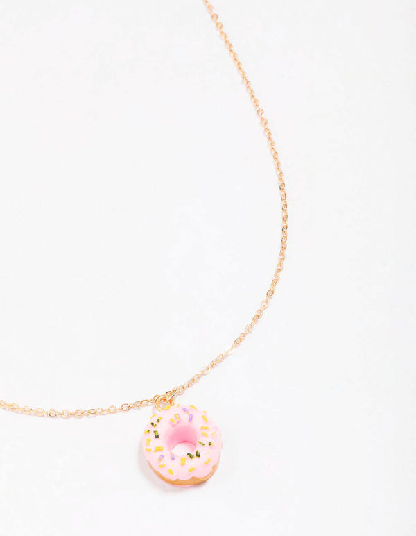 Gold & Pink Doughnut Pendant Necklace