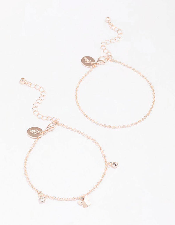 Rose Gold Butterfly Diamante Bracelet Pack