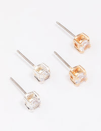 Gold & Silver Two-Toned Diamante Stud Earring Pack - link has visual effect only