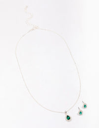 Silver Emerald Teardrop Diamante Jewellery Set - link has visual effect only