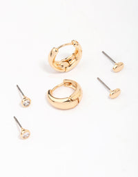 Gold Mixed Simple Stud & Hoop Earring 3-Pack - link has visual effect only