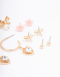 Gold Bow Flower & Pearl Earring 8-Pack - link has visual effect only