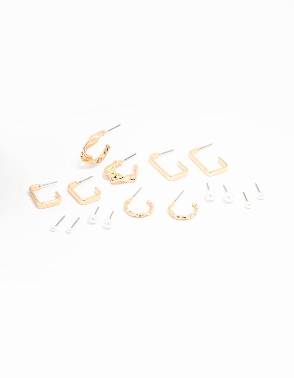 Gold Pearl Bar Hoop Earring 8-Pack