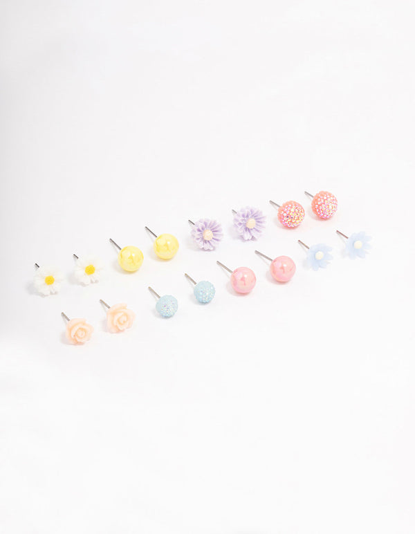 Gold Round Flower Stud Earring 8-Pack