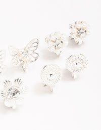 Silver Butterfly & Flower Clip On Earring 5-Pack - link has visual effect only