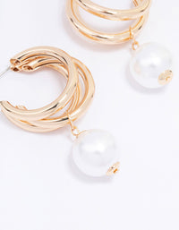 Gold Triple Row Pearl Drop Earrings - link has visual effect only