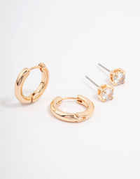 Gold Diamante Stud & Hoop Earring Pack - link has visual effect only