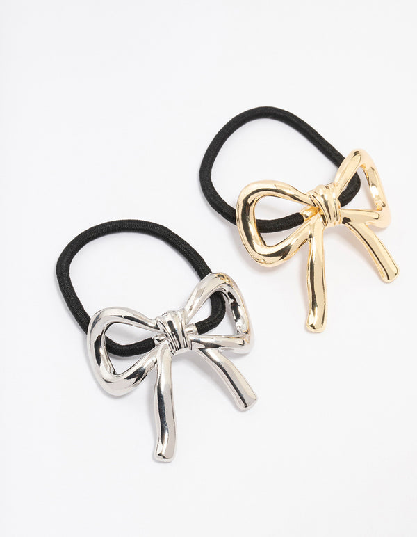 Mixed Metal Bow Hair Ties 2-Pack