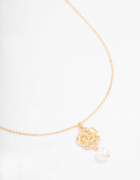 Gold Rose Pearl Pendant Necklace - link has visual effect only