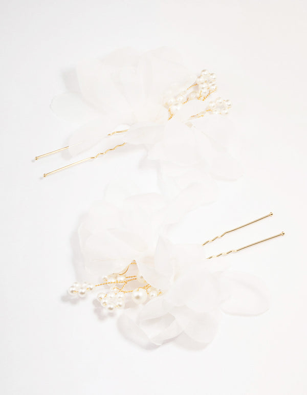 Gold Pearl & Flower Hair Pin Pack