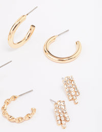 Gold Mixed Diamante Stud Earring 6-Pack - link has visual effect only