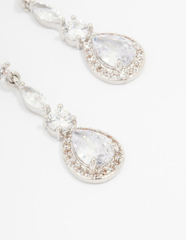 Silver Cubic Zirconia Pear Halo Drop Earrings - Lovisa