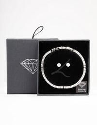 Rhodium Cubic Zirconia Baguette Tennis Bracelet & Earring Set - link has visual effect only