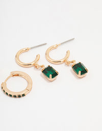 Gold Emerald Stud Earring 3-Pack - link has visual effect only