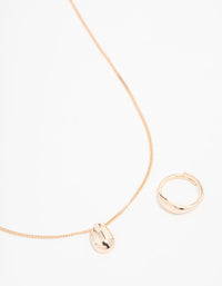 Gold Smooth Stone Necklace & Ring Set - link has visual effect only