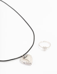 Rhodium Heart Locket Jewellery Set - link has visual effect only