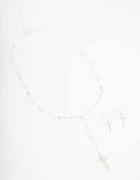 Silver Beaded Cross Jewellery Set - link has visual effect only