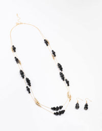 Black Beaded Necklace & Earrings Jewellery Set - link has visual effect only