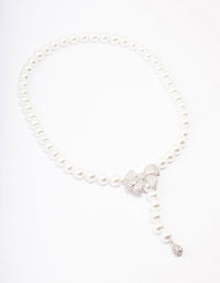 Silver Cubic Zirconia Pearl Y-Shape Necklace - link has visual effect only