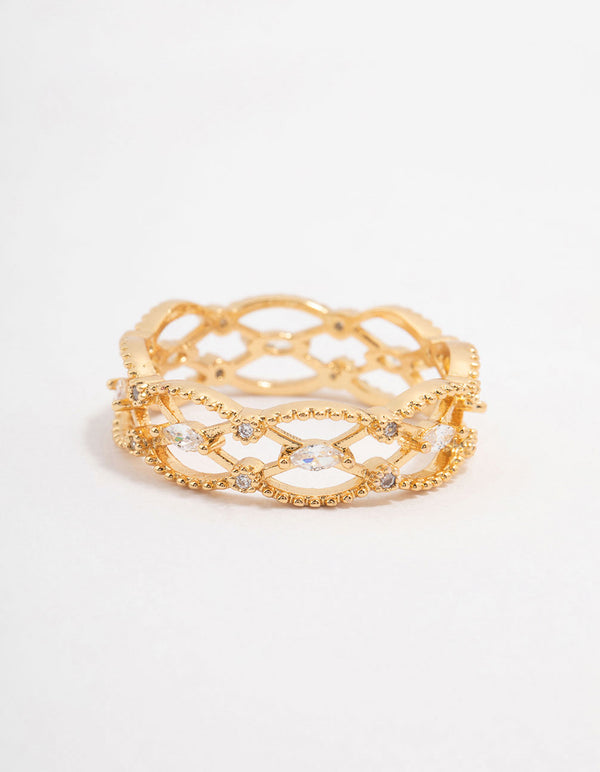 Gold Plated Marquise Band Cubic Zirconia Ring