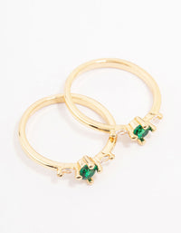 Gold Plated Dainty Trio Emerald Cubic Zirconia Ring Pack - link has visual effect only