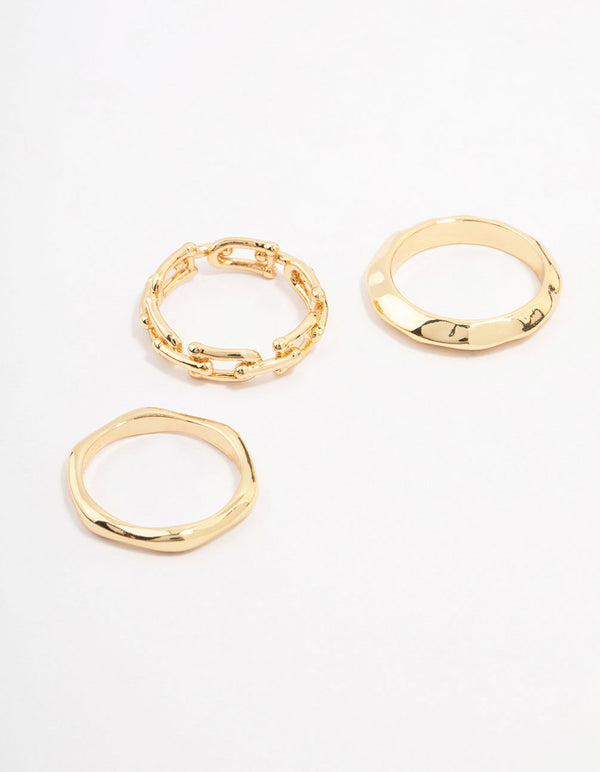 Gold Plated Chain Link Stacking Ring 3-Pack