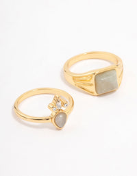 Gold Plated Square Pear Stacking Ring Pack - link has visual effect only