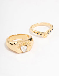Gold Plated Heart Signet Stacking Ring - link has visual effect only