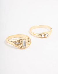 Gold Plated Baguette Signet Stacking Ring Pack - link has visual effect only