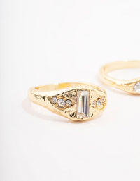 Gold Plated Baguette Signet Stacking Ring Pack - link has visual effect only
