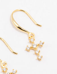 Gold Plated Sterling Silver Cubic Zirconia Cross Dangly Earrings - link has visual effect only