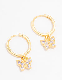 Gold Plated Sterling Silver Cubic Zirconia Butterfly Charm Earrings - link has visual effect only