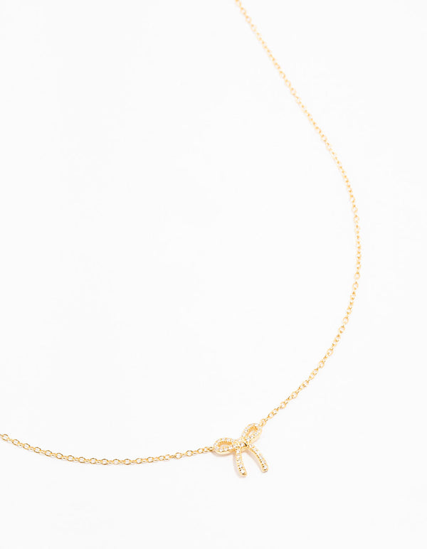 Gold Plated Sterling Silver Cubic Zirconia Bow Necklace