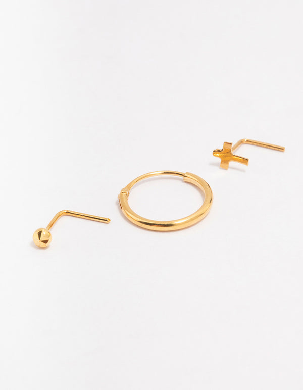 Gold Plated Sterling Silver Nose Ring & Studs 3-Pack