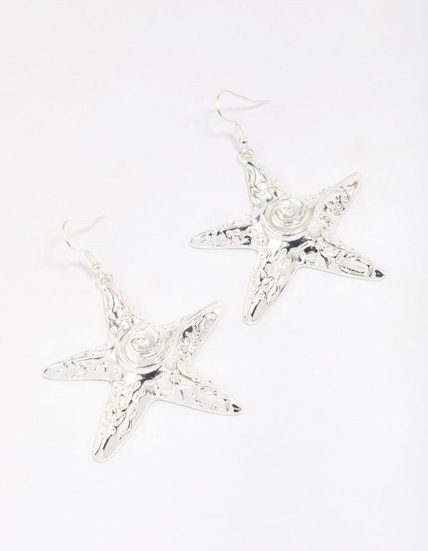 Silver Molten Starfish Drop Earrings